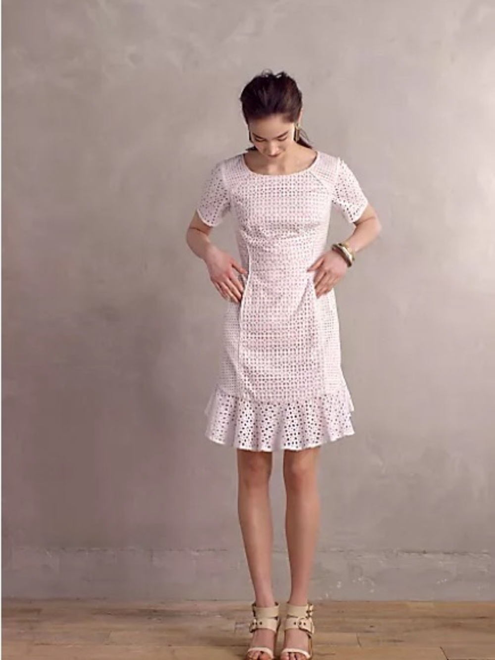 Anthropologie HD In Paris Georgia Eyelet Dress - White/ Peach
